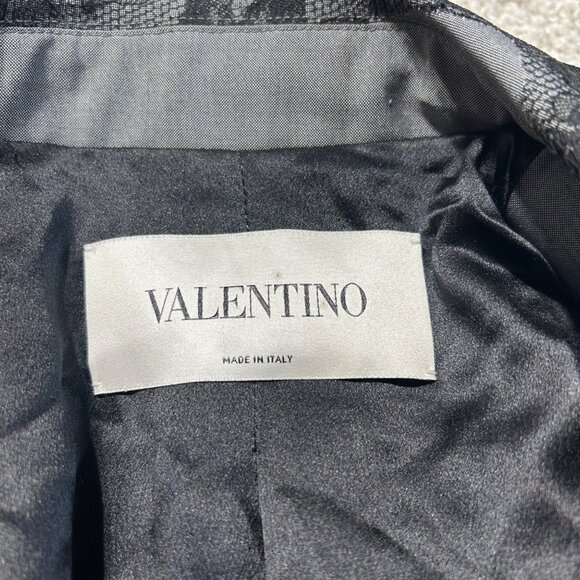 Valentino Gray Blazer With Black Lace Detail Made In Italy Size 10 Draped Collar - Picture 10 of 16